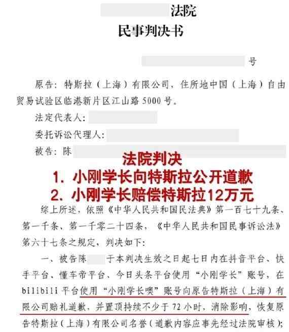 特斯拉起诉千万粉丝大V侵权案胜诉 对方道歉并赔12万