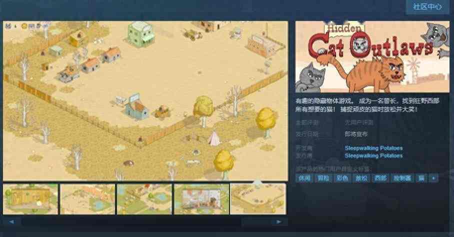 休闲解谜《Hidden Cat Outlaws》Steam页面 支持中文