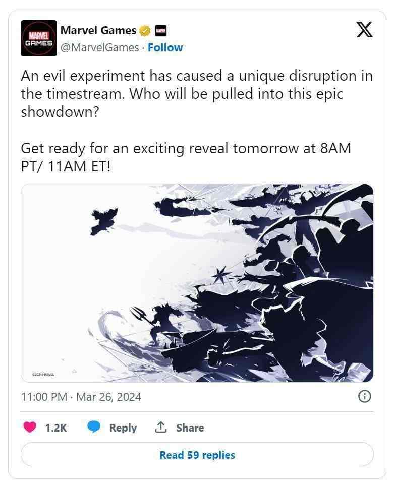 漫威游戏官推表示明日会公布一款新作