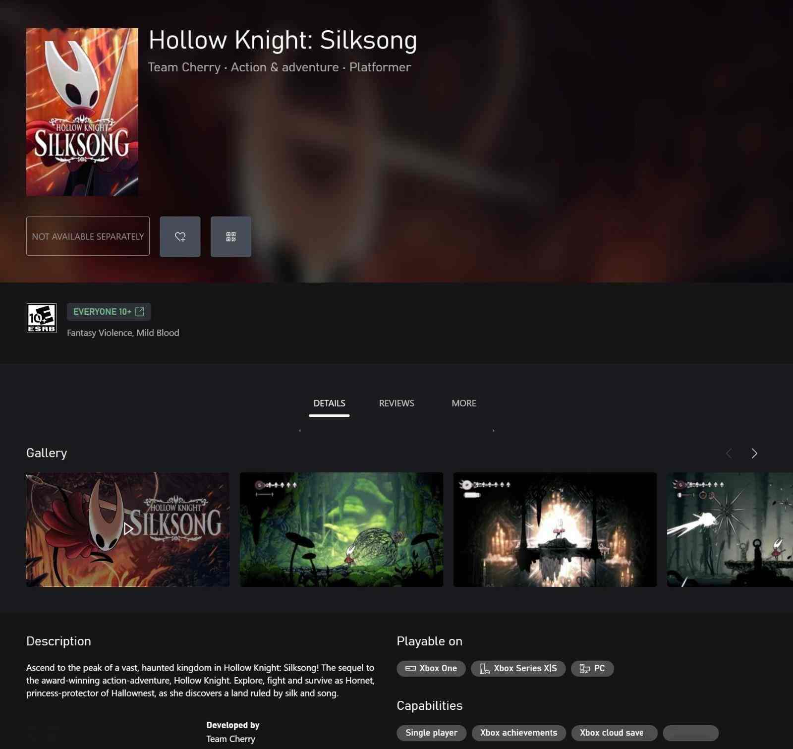 《空洞骑士：丝绸之歌》Xbox商店页面已上线